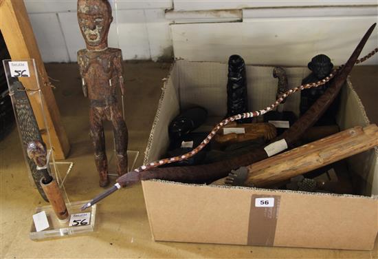 Indonesian artefacts including a Kris handle, wood figures etc